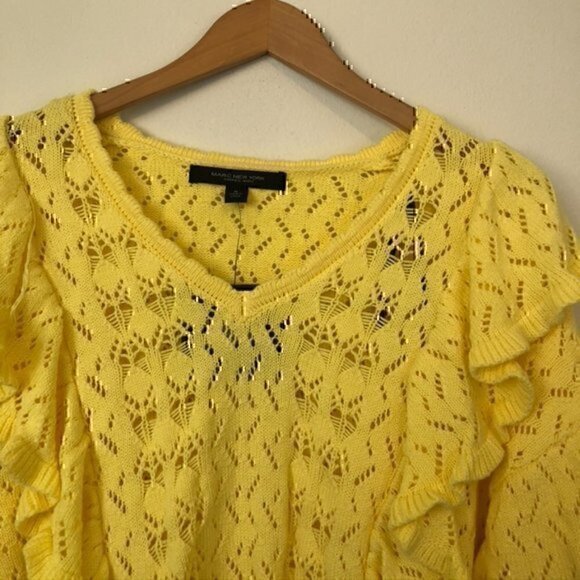 NEW NWT MARC NEW YORK Bright Yellow Sweater Cropped Cottagecore Boho 100% Cotton - Picture 3 of 9